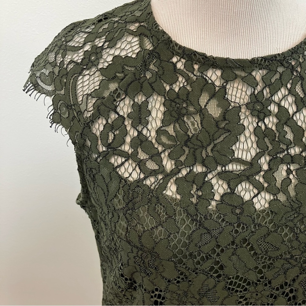 Olive Green Lace Cap Sleeve Top - Picture 8 of 11